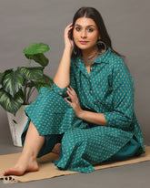 Teal Green Small Floral Kurta Bottom Set